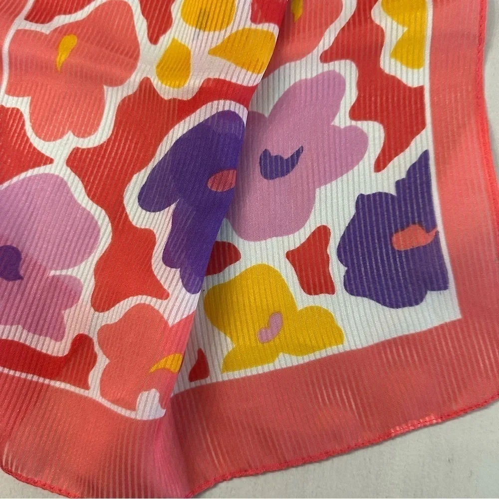 Women’s Pink, Purple, Gold & White Colorful Silk Chiffon Floral Scarf GUC